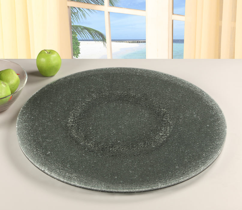 LAZY SUSAN 24� Round Gray Crackled Glass Lazy Susan image