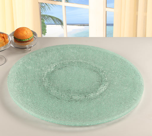 LAZY SUSAN 24� Round Clear Crackled Glass Lazy Susan image
