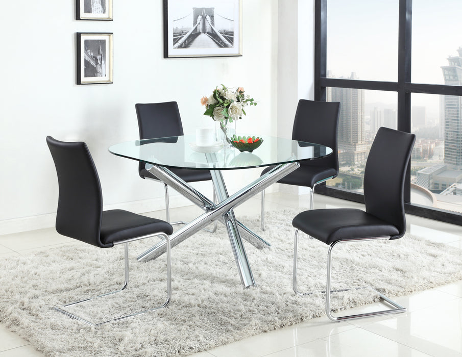 LEATRICE Dining Set w/ Glass Top Table & 4 Cantilever Chairs