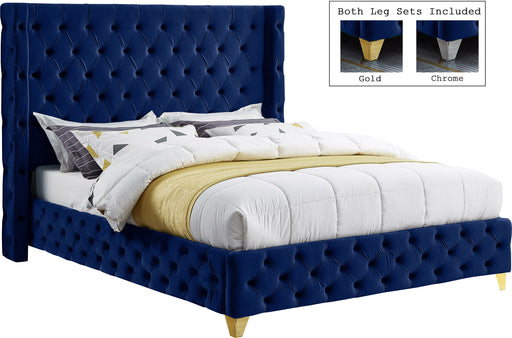 Savan Navy Velvet Queen Bed image