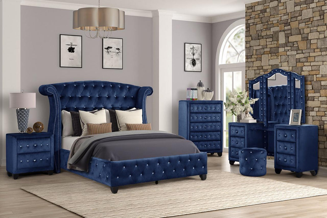 Sophia Blue Queen 5-Piece Bedroom with Vanity