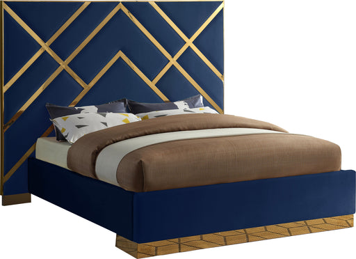 Vector Navy Velvet Queen Bed image