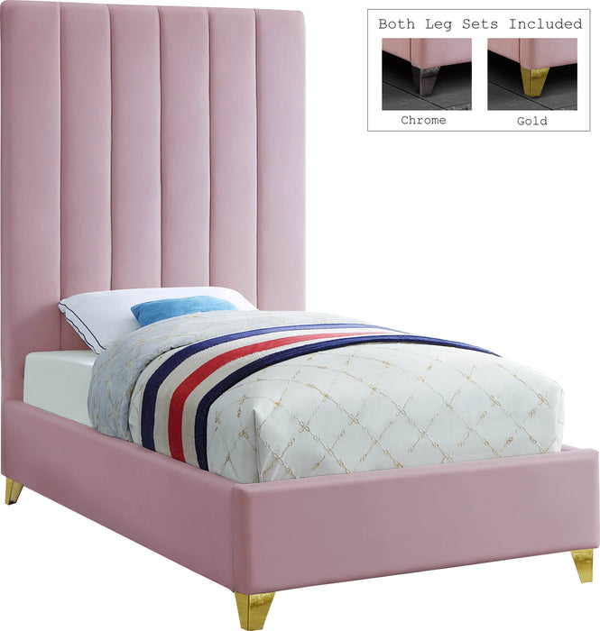 Via Pink Velvet Twin Bed image
