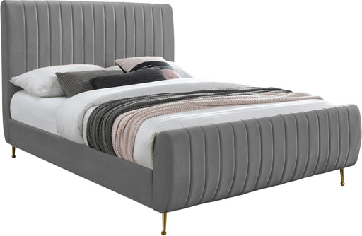 Zara Grey Velvet Queen Bed (3 Boxes) image