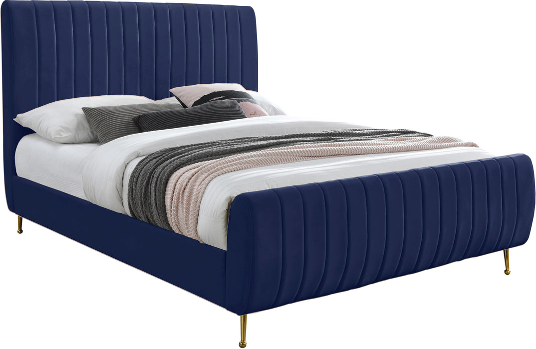 Zara Navy Velvet Full Bed (3 Boxes) image